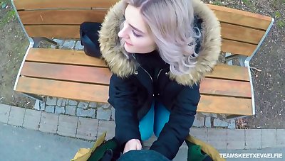 Naughty Russian teen Eva Elfie gives a blowjob concerning public for money
